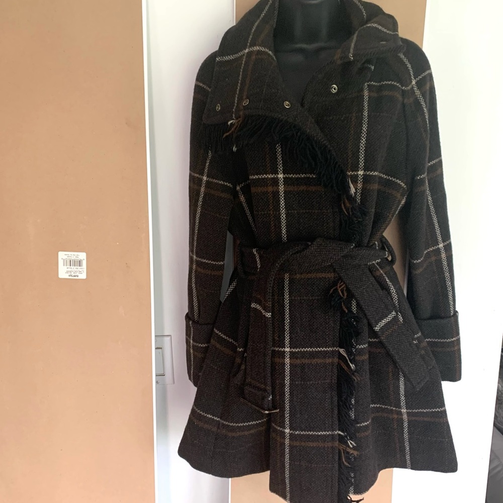 MaxMara Brown Plaid Belted Coat